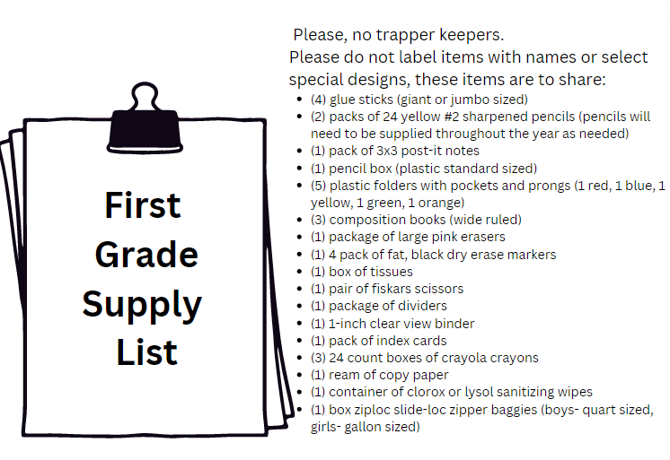  1st Grade Supply List